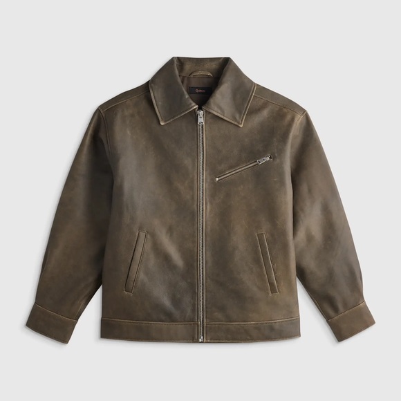 NWT Quince Women 100% Leather Oversized Bomber Jacket Distressed Brown Medium - Picture 4 of 8